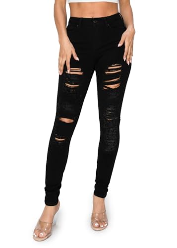 2LUV Women's Distressed Skinny Ripped Jeans3