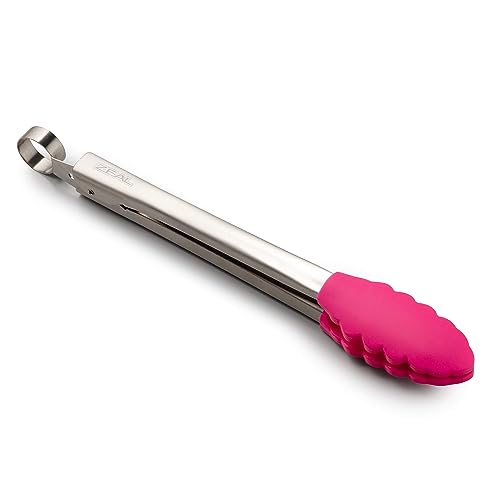 Zeal Silicone Non-Stick Kitchen Cooking Tongs with Stainless Steel Handle, Perfect for Cooking Grilling, BBQ, Serving