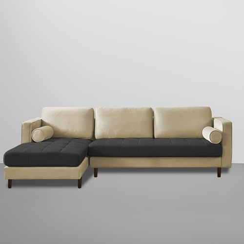 Image of Lezra LHS 4 Seater L Shape Sofa Set for Living Room (Cream Black Fabric) Premium Fabric Sofa