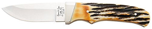 Bear & Son Stag Bone Drop Point Skinner Fixed Blade Knife, 7.875"