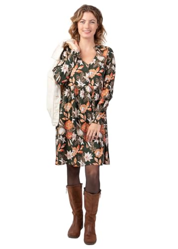 Robe courte hiver babydoll Aurelia fluide kaki imprimé fleuri bohème