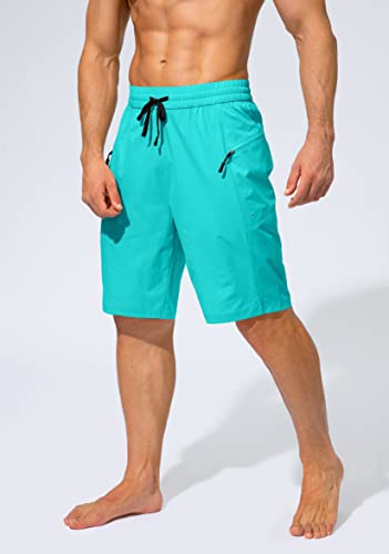 Men's Swim Trunks Quick Dry Board Shorts with Zipper Pockets Beach Shorts Bathing Suits for Men - No Mesh Liner(Cyan,XL)3