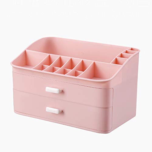 Cosmetic storage box Cosmetic Storage Box Plastic Cosmetic Storage Box Plastic Skin Care Products Simplicity Plastic Double Drawer With Drawer 29.8 * 20 * 17.5cm makeup box (Color : Pink)