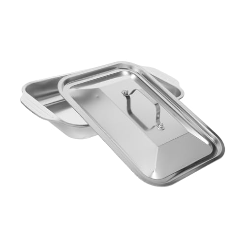 COLLBATH Bandeja Rectangular Horno Acero Inoxidable con Tapa Bandeja Profunda para Asar Pescado Resistente y Fácil Limpieza para Cocina Doméstica y Servir Parrilla