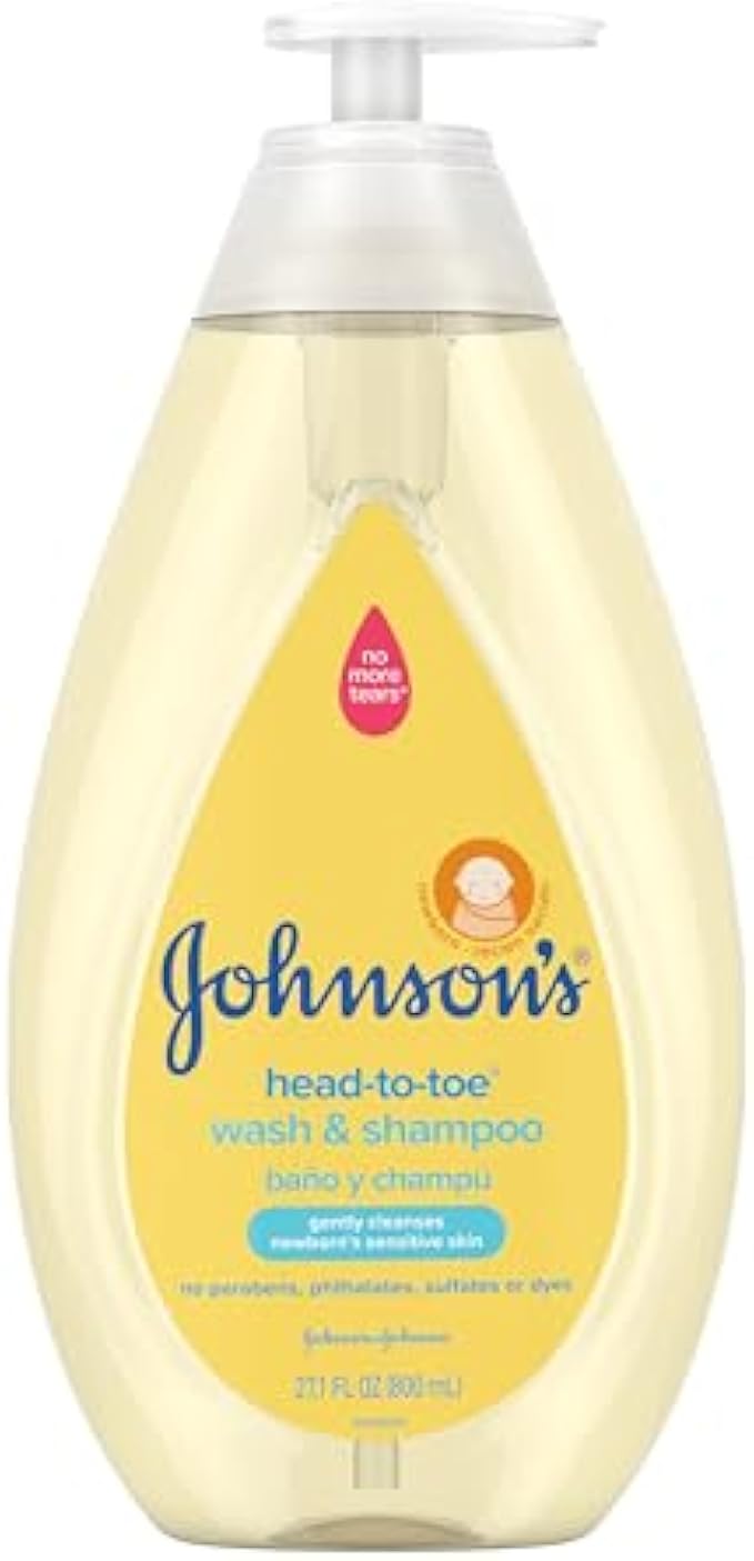 Johnson's Head-to-Toe Gentle Tear-Free Baby & Newborn Wash & Shampoo, Sulfate-, Paraben- Phthalate- & Dye-Free, Hypoallergenic Wash for Sensitive Skin & Hair, 27.1 fl. Oz