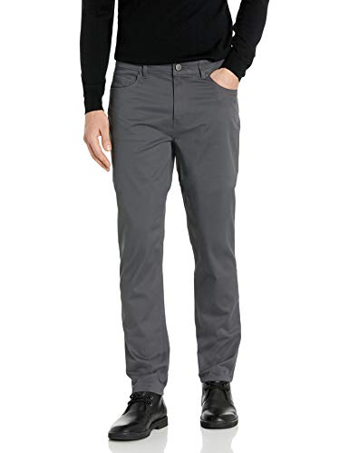 Buttoned Down Men's Straight-Fit 5-Pocket Easy Care Stretch Twill Chino Pant, Dark Grey, 34W x 29L