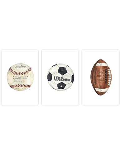 Cuadros Decorativos Habitacion CUADRIMAN Pack 3 Láminas Decorativas Deportes 30x20 cm para enmarcar | Pelotas de Fútbol, Rugby y Beisbol | Decoración...