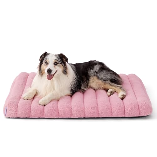 Lesure Cute Orthopedic Dog Bed Large Sized Dog, Waterproof Chic Flat Pet Beds with Removable Washable Cover, Fuzzy Thick Egg Crate Foam Pet Mat for Indoor Use (36' x 27', Pink)
