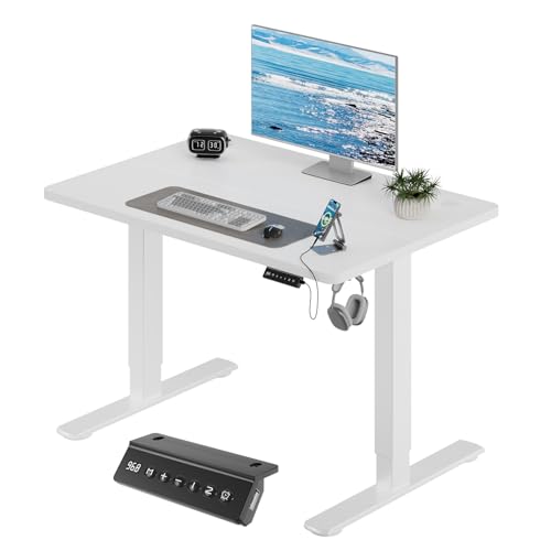 JUMMICO Höhenverstellbarer Elektrischer Schreibtisch 100 x 60 cm mit USB Ladeanschluss, Schreibtisch Höhenverstellbar, Ergonomischer Steh-Sitz Tisch Weiß