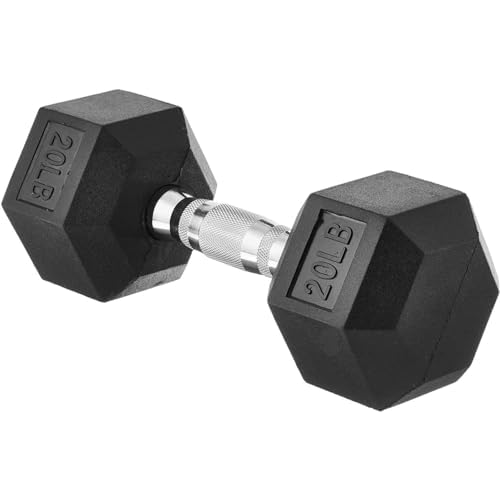 Amazon Basics Rubber Encased Hex Dumbbell Weight – 12 x 4.9 x 4.4 Inches, 20 Pounds, Pack of 1