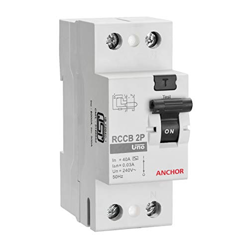 Image of Anchor by Panasonic UNO Series RCCB 63 AMP 100mA Double Pole Residual Current Circuit Breaker (White, 98211)