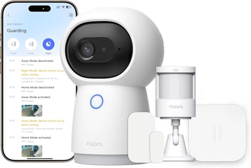 Aqara Home Security System Kit Y100-4-Stück Drahtloses Heim-Alarmsystem mit 2K Kamera-Hub G3, 3 Smart Sensors, Lokale Automatisierung & 24/7-Alarm, Unterstützt HomeKit, Google Home, Alexa