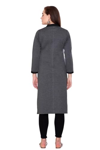 Image of Rosary Women's Winter Woolen Kurti Embroidered Straight Fit Ethnic Wear with 2 Side Pockets