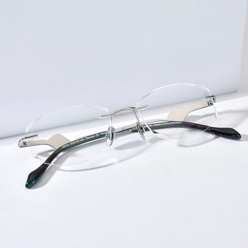 Image of FONEX Titanium Glasses Frame,Rimless Frameless Luxury Diamond Optical Eyeglasses for Women