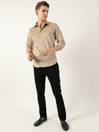 Image of Thomas Scott Men's | Solid | Textured Fabric | Full Sleeve | Slim Fit | Polyester-Blend | Spread Collar | Casual Shirt