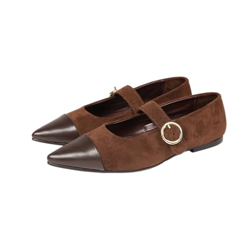 Image of Theater Hepburn Casual Ballet Flats for Women in Suede | Stylish Mary Jane Ballerina with Bow Detail | Lightweight Comfortable Footwear with Cushioned Insole