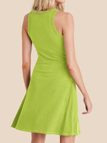 Image of Wenrine Womens Summer Casual Tank Dress Ribbed Knit Sleeveless Crewneck A Line Mini Dresses
