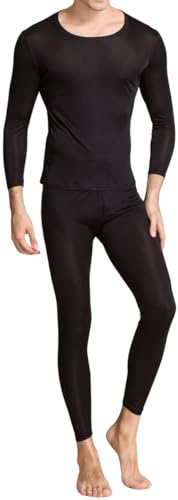 ZEEREE Men's Silk Thermal Underwear Set Mulberry Silk Long Johns Base Layer Top Bottom Lightweight 2 Pcs Pajama Sets