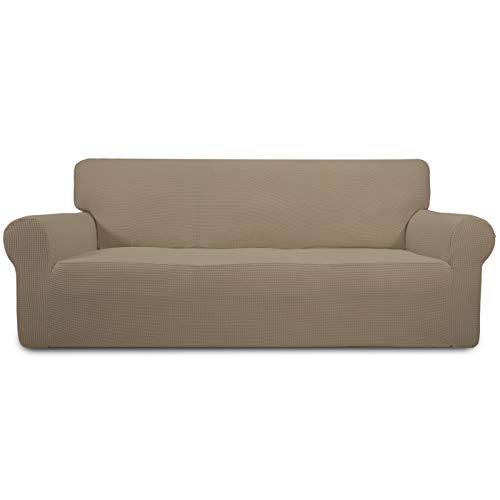 Image of Easy-Going Stretch Sofa Slipcover 1-Piece Sofa Cover Furniture Protector Couch Soft with Elastic Bottom for Kids, Polyester Spandex Jacquard Fabric Small Checks (Sofa, Natural)