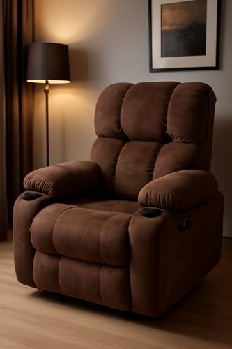Image of Cable Crafts Cozy Fabric Recliner with Cup Holders for Home Living Room Comfortable Single Seater Lounge Recliner Chair