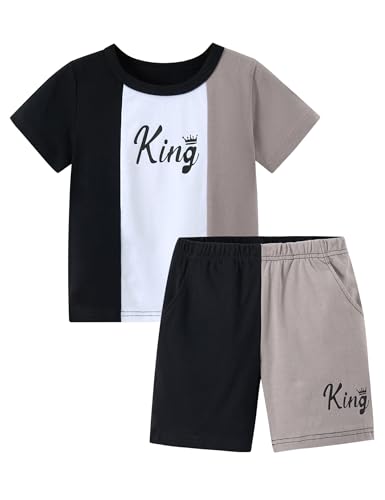 Image of mksodopy Toddler Boy Clothes Color Block Patchwork Short-Sleeved T-Shirt Color Block Shorts Boys Summer Outifts
