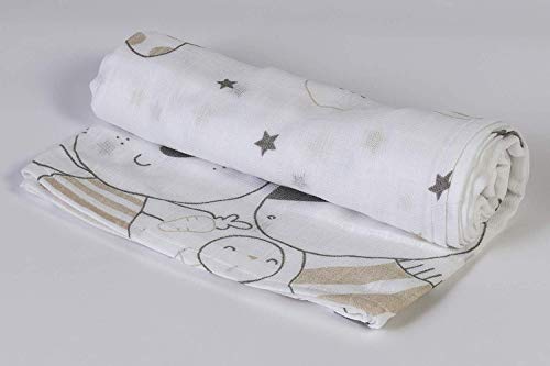 Ti Tin | Muselina para Bebé 100% Algodón | Gasa para Bebé Extrasuave y Absorbente con un Estampado de Jungla Color Beige | Se puede usar como Arrullo o Sábana | 120 x 120 cm