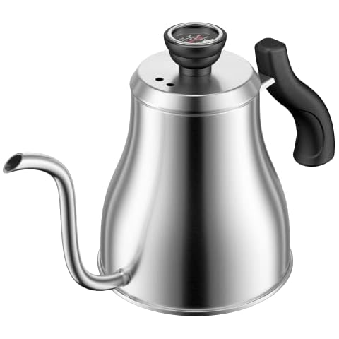 Gooseneck Pour Over Coffee Kettle, Coffee Kettle Use for Drip Coffee and Tea 40oz/1.2L, Stainless Steel Pour Over Kettle with Fixed Thermometer for Exact Temperature Cover