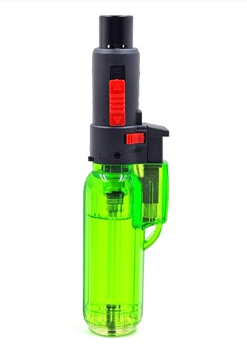 Image of Blow Torch Refillable Culinary Kitchen Gas Lighter, Safety Lock & Adjustable Two Flame System for Food Cooking /BBQ /Baking /Coal Burning /Camping (Green)