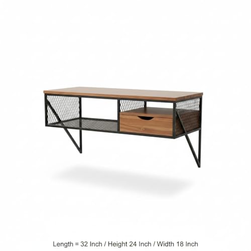 Image of Wall Mount Study Table Laptop Desk for Home & Office with Drawer Storage Wall Mounted Tablefor Desktop - Sheesham Wooden Study Table /Computer Table for Home PC (Julian)