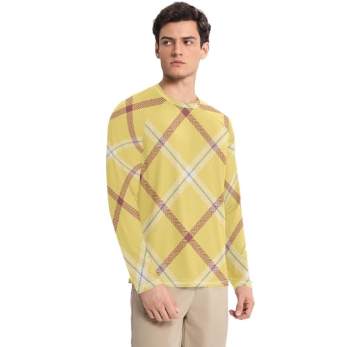 Argyle Plaid Yellow Men's Swim Shirts UPF 50+ Quick Drying Round Neck Mens Sun Protection Long Sleeve Outdoors3