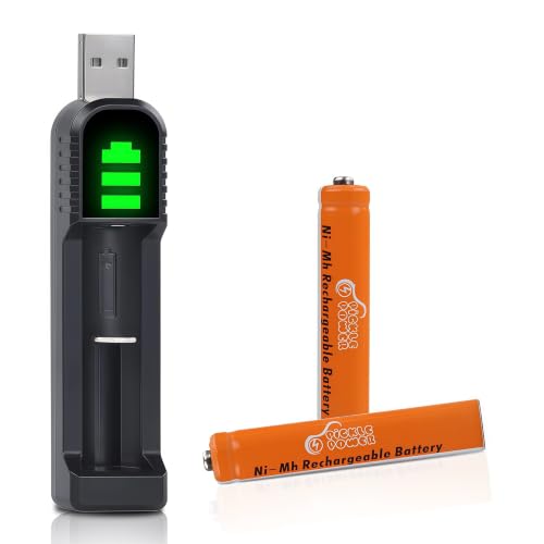 AAAA Rechargeable Batteries Pickle Power 2 Pack 1.2V 500mAh AAAA Battery with USB Charger for Surface Pen Active Stylus