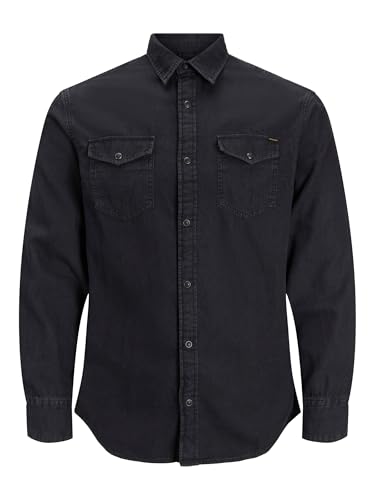 JACK & JONES Jjesheridan Shirt L/s, Chemise en Jean Homme, Noir (Black Denim Fit:Slim), Large
