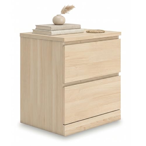 Image of Signature Design by Ashley Onita Two Drawer Nightstand, Minimalist Hardwareless Wood Look, Compact Bedroom Storage, Natural Beige, 20 Inch