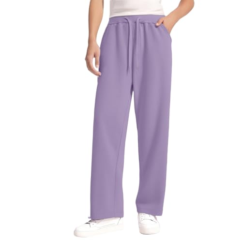 Girls Casual Sweatpants Kids Baggy Straight Leg High Waist Sweat Pants Solid Color Drawstring Joggers with Pockets