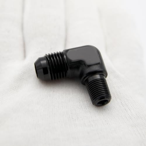 Codo AN6 macho a rosca 1/8 NPT en aluminio anodizado negro con flujo optimizado 7
