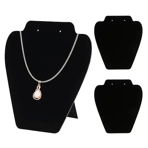 3 soportes de exhibición de terciopelo para collares, soporte para collares, soporte de cadena con colgante de aretes negros, organizador de cadena de joyería 3D, soporte de exhibición modelo de