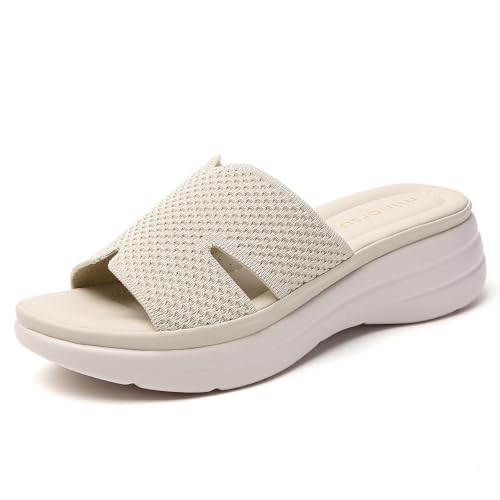 Minorsu Knit Platform Sandals for Women Comfortable Open Toe Summer Sandals Slip On Slides Shoes