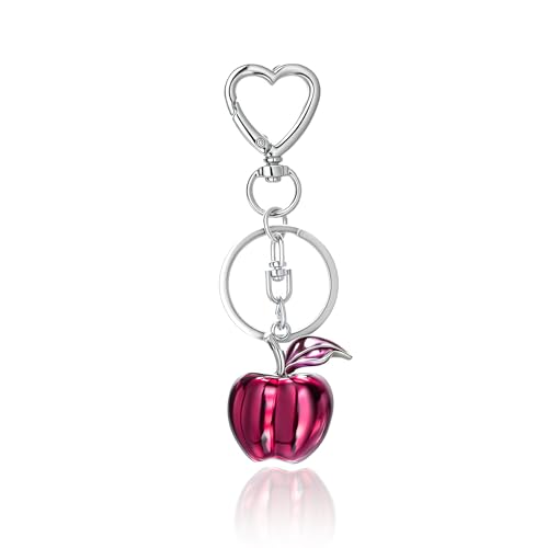 Bag Charms for Women Decorative Heart-Shaped Keychain Purse Charm for Handbags, Silver Chain with Green Apple, Strawberry
