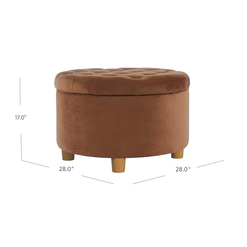Image of HomePop 28 inch Button Tufted Velvet Round Storage Ottoman - Spice Orange Velvet
