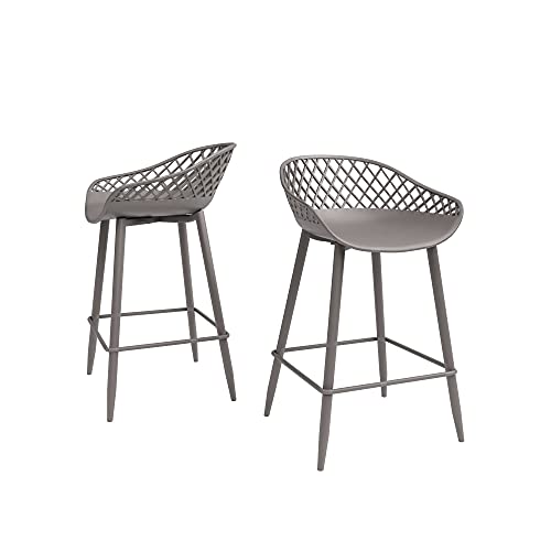 Jamesdar, Kurv Counter Stool Set of 2, 250 Lbs Wt Capacity, Polypropylene, Steel, Indoor/Outdoor, Warm Gray