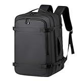 Kuisoe Mochila de equipaje de mano, 46 x 32 x 22 cm, perfecta para Ryanair & Eurowings, mochila ligera con compartimento frontal, mochila escolar para hombre y mujer, gris claro, Negro , Clásico