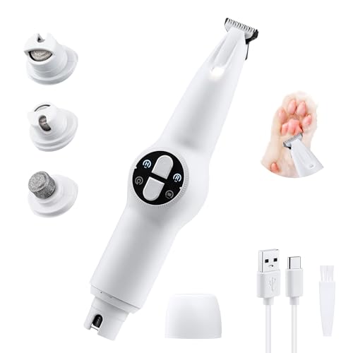 Mcbazel Afeitadora de Garras para Perros, Recargable Cortapelos Perros y Gatos,Silenciosa Recortadora para Mascotas con Luz LED Resistente al Agua Cortapelos de Patas Gatos para Pies,Orejas - Blanco