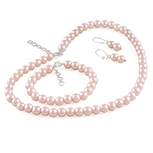 Image of JFL Combo Imitation 6mm Round Pearl Necklace Set Moti Mala Pearl Set With Earrings,Bracelet Handcrafted Jewellery for Less