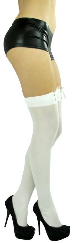 Image of ToBeInStyle Women's Spandex Double Weaves Thigh Hi With Lace Up Lace Top