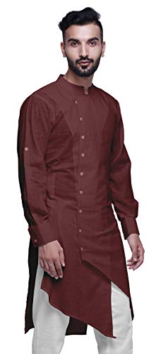 Image of Atasi Mandarin Collar Mens Kurta Shirt Solid Cotton Flex Long Kurta for Boys