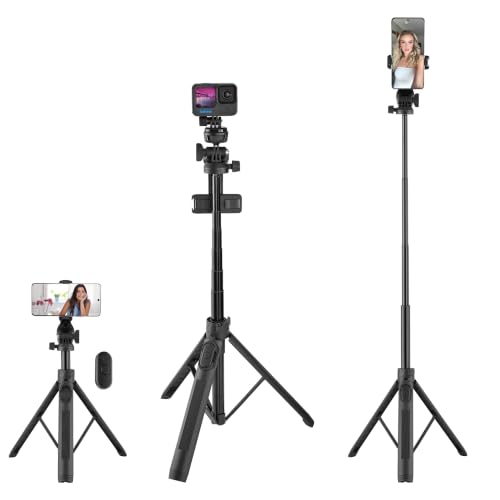 Image of Simpex SST-63 160cm Aluminum Tripod Selfie Stick with Wireless Remote, 360 Ball Head, 7-Section Extendable Stand, 3-Leg Stable Base & Compatible with Smartphones & Action Cameras