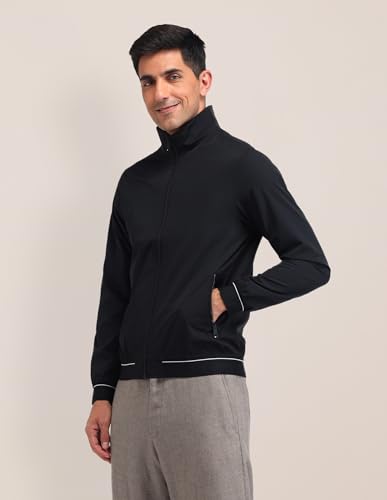 Image of U.S. POLO ASSN. Men's Black Color-Block High neck Long Sleeve Casual Polyester Regular Fit Jacket