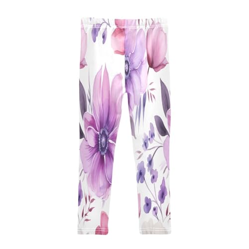 Toddler Girls Leggings Printed Yoga Pants Leggings Purple Flower Leaves for Kids2