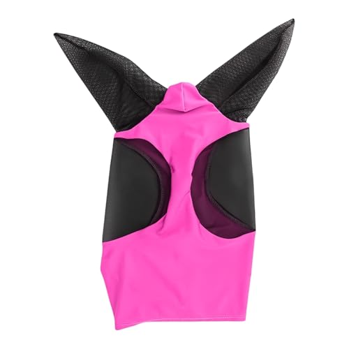 Ear Protection Horse Face Mask Breathable Meshed Cover Prevent-Worms Riding Equestrian Equipment for Horse(Red)