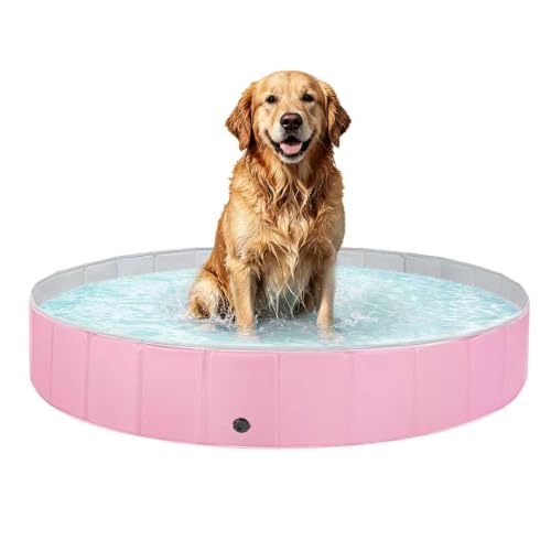Image of Jecoo Dog Pool for Large Dogs Kiddie Pool Hard Plastic Foldable Dog Bathing Tub Portable Outside Kids Swimming for Pets and Dogs Outdoor Backyard